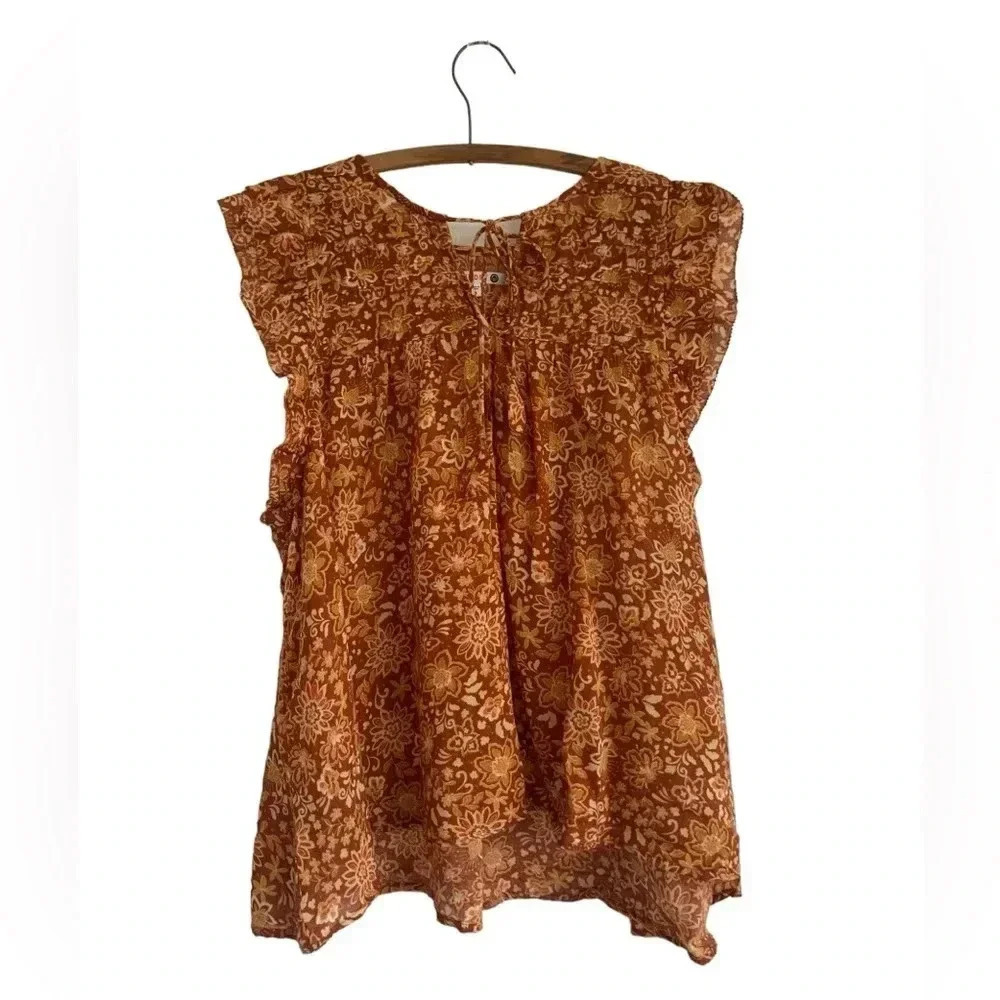 🩵SUNDRY Sienna Flutter Sleeve Blouse Size Boho Prairie Cottagecore Large - Picture 3 of 13